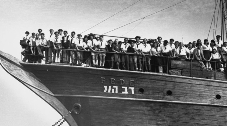 Two ships carrying 1,014 Jewish refugees and Holocaust survivors arrive in Haifa, on Jan. 1, 1945. (Hulton-Deutsch Collection/CORBIS/Corbis via Getty Images)