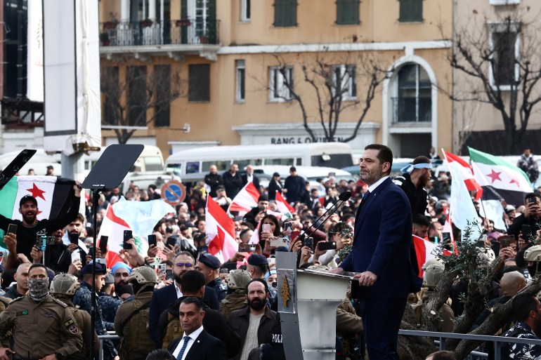 Saad Hariri attends an event to mark the 20th anniversary of the assassination of his father and former Lebanese Prime Minister Rafik al-Hariri, in Beirut, Lebanon, February 14, 2025. REUTERS/Emilie Madi