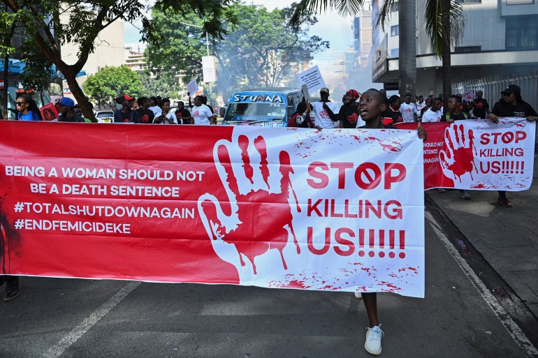 Activists and civil society members participate in a nationwide march titled “End Femicide Kenya" to raise awareness about gender-based violence (GBV) and to pressure the Kenyan government to implement stricter laws and policies to combat this pervasive issue, in downtown Nairobi, Kenya December 10, 2024. REUTERS/John Muchucha