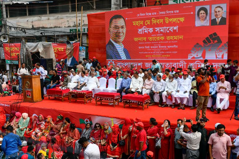 مطالب سياسية ودينية تجمع أحزاب بنغلاديش في التظاهرات 2 Thousands of leaders and activists of Bangladesh Jatiyatabadi Sramik Dal, the labor wing of the Bangladesh Nationalist Party (BNP), gather in Dhaka, Bangladesh, on May 01, 2025, to participate in their planned rally on the occasion of May Day. (Photo by Syed Mahamudur Rahman/NurPhoto via Getty Images)