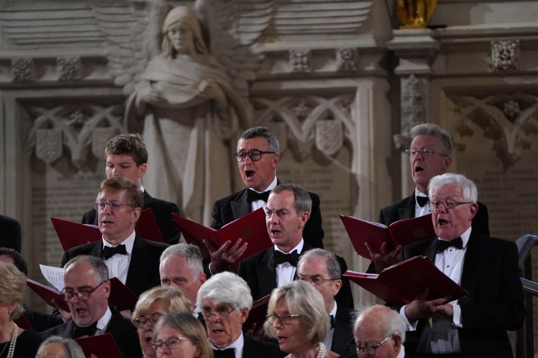 بالصور.. روسيا وأوروبا تحييان ذكرى الانتصار على النازية 2 Bernard Jenkin (back centre) with the Parliament Choir and Sinfonia Smith Square performing in Westminster Hall in the Palace of Westminster in London, London during a VE Day anniversary concert. Picture date: Wednesday May 7, 2025. (Photo by Stefan Rousseau/PA Images via Getty Images)