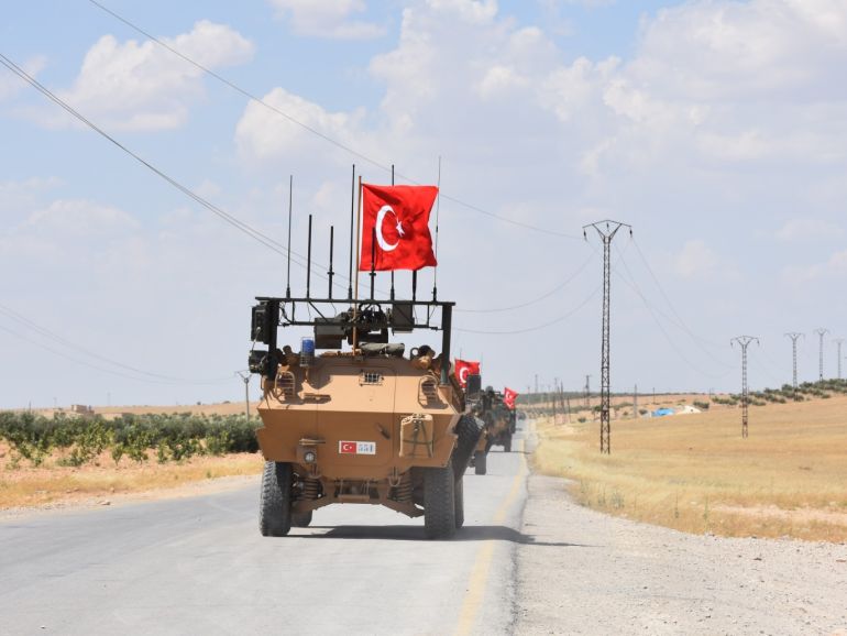 التوقيع باسم أوجلان.. لماذا ألقى حزب العمال الكردستاني سلاحه؟ 3 Turkish army completes third round of patrols in Manbij- - MANBIJ, SYRIA - JUNE 22: Armoured vehicles of Turkish Armed Forces patrolling in the northern Syrian city of Manbij on June 22, 2018. Turkish Armed Forces on Friday completed their third round of patrolling in the northern Syrian city of Manbij as part of a deal with the U.S. to rid the area of the YPG/PKK terror group.