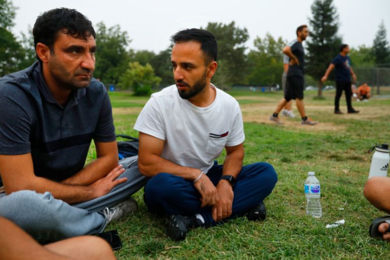 آلاف الأفغان يصارعون للبقاء في أميركا بعد إلغاء "الحماية" 1 Sacramento, CaliforniaAfghans Shahid Ullah Wafa, left, and Wasel Hoshmand, right, are very concerned about what is happening in thier country and how they can helped those left behind. The Afghan community of Sacramento is one of the largest in the United States. Many Afghan living in the United States worry about their relatives in Afghanistan and what will happen now that the Taliban is back in control. (Carolyn Cole / Los Angeles Times via Getty Images)