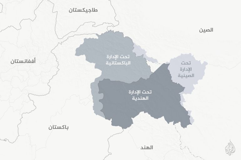 الجنرال عاصم منير.. التهديد الباكستاني الذي تخشاه الهند 2 تصميم خاص - خريطة تبين تقاسم السيطرة على إقليم كشمير بين باكستان والهند والصين